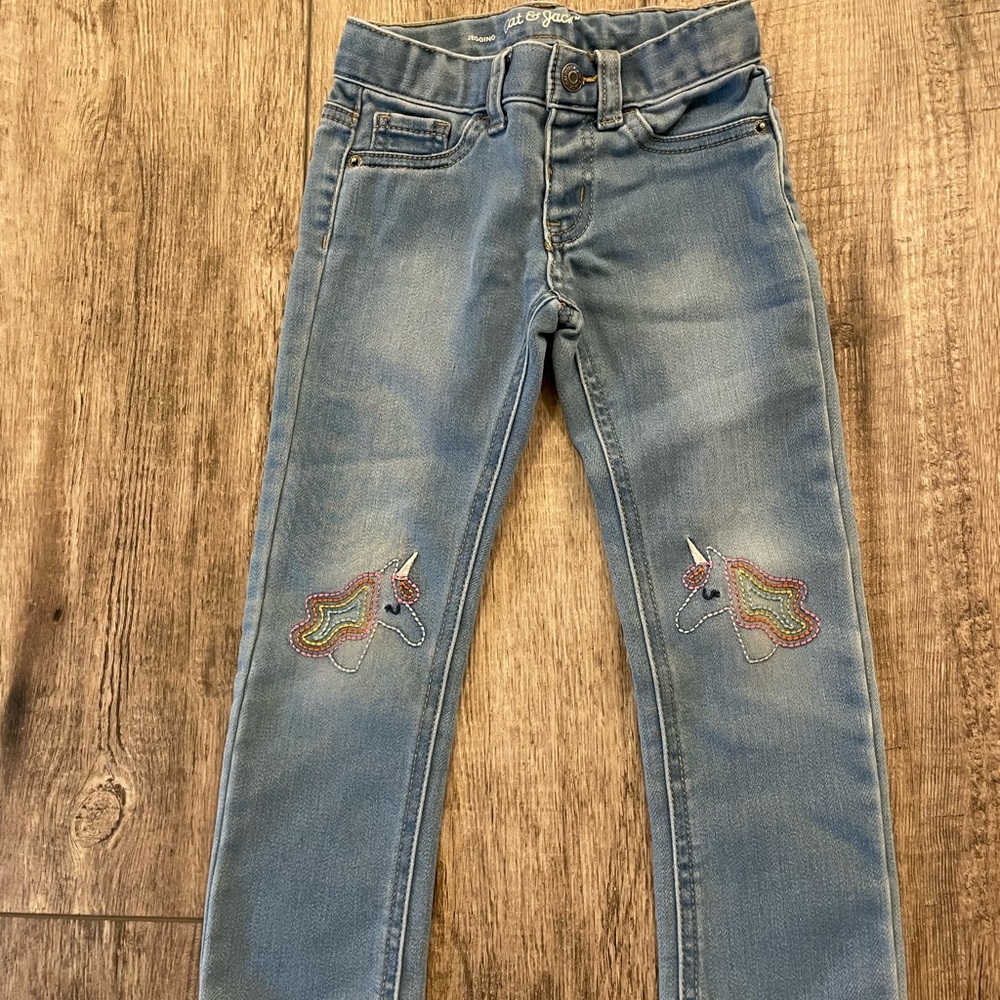 Girls unicorn knee jeans